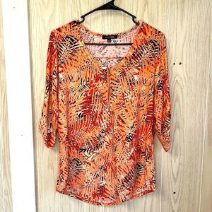Ava & Grace Petite Small peach pink leaf print 1/2 sleeve blouse shirt